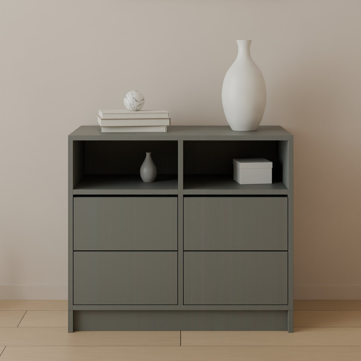 Estrato 80 × 70 × 40 cm en carbón, sin gavetas ni puertas, vista de frente